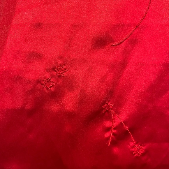 Vintage red satin stellar and celestial embroidered slip style nightgown. GUC! - Picture 2 of 7